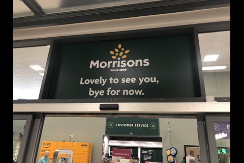 The exit sign strikes an informal tone